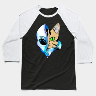 Blue Extra-terrestrial Feline Space Alien Cat Baseball T-Shirt